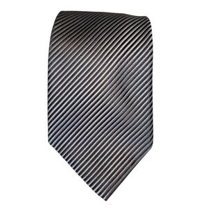 David Donahue Mens Tie Silk Woven in England Black & White Striped 61x4” USA